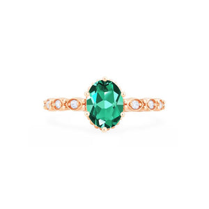 [Evelina] Vintage Classic Crown Oval Cut Ring in Lab Emerald Women's Ring michelliafinejewelry   
