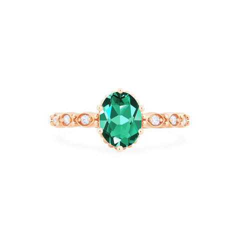 [Evelina] Vintage Classic Crown Oval Engagement Ring in Emerald Women's Ring michelliafinejewelry