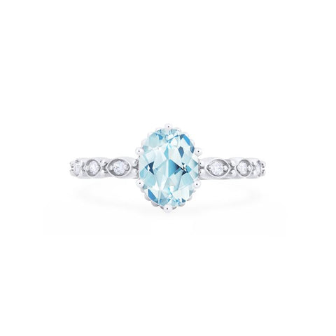 [Evelina] Vintage Classic Crown Oval Engagement Ring in Aquamarine Women's Ring michelliafinejewelry