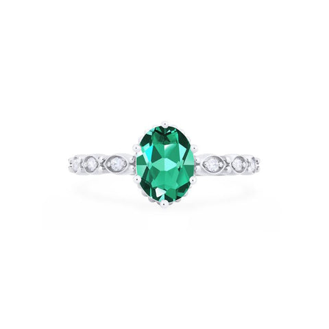 [Evelina] Vintage Classic Crown Oval Engagement Ring in Emerald Women's Ring michelliafinejewelry