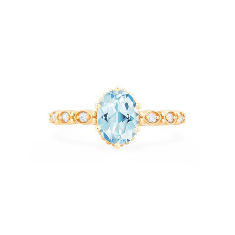 [Evelina] Vintage Classic Crown Oval Engagement Ring in Aquamarine Women's Ring michelliafinejewelry