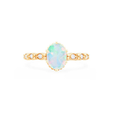 [Evelina] Vintage Classic Crown Oval Engagement Ring in Natural Australian Opal Women's Ring michelliafinejewelry