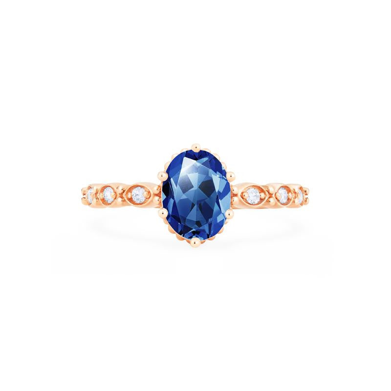 [Evelina] Vintage Classic Crown Oval Cut Ring in Lab Blue Sapphire Women's Ring michelliafinejewelry   