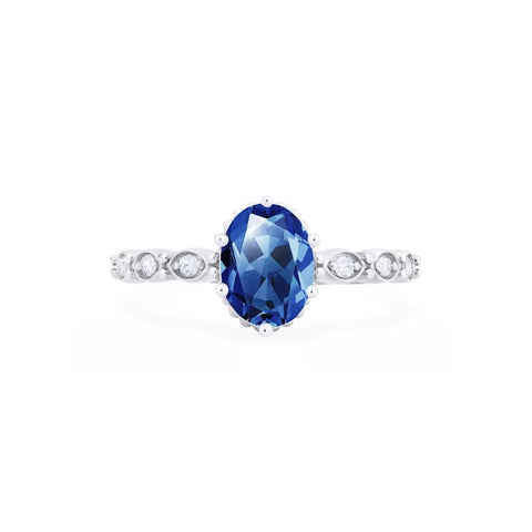 [Evelina] Vintage Classic Crown Oval Engagement Ring in Lab Blue Sapphire Women's Ring michelliafinejewelry