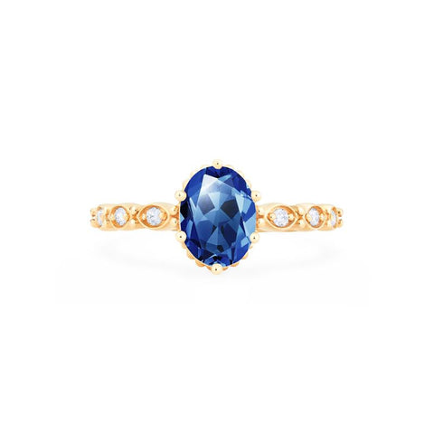 [Evelina] Vintage Classic Crown Oval Engagement Ring in Lab Blue Sapphire Women's Ring michelliafinejewelry