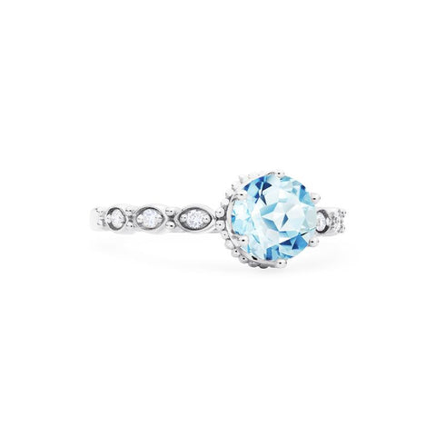 [Evelyn] Vintage Classic Crown Engagement Ring in Aquamarine Women's Ring michelliafinejewelry
