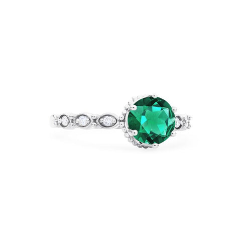 [Evelyn] Vintage Classic Crown Engagement Ring in Lab Emerald Women's Ring michelliafinejewelry