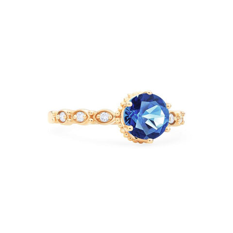 [Evelyn] Vintage Classic Crown Engagement Ring in Lab Blue Sapphire Women's Ring michelliafinejewelry