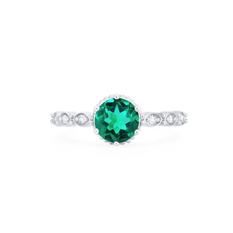[Evelyn] Vintage Classic Crown Engagement Ring in Lab Emerald Women's Ring michelliafinejewelry