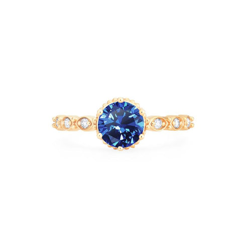 [Evelyn] Vintage Classic Crown Engagement Ring in Lab Blue Sapphire Women's Ring michelliafinejewelry