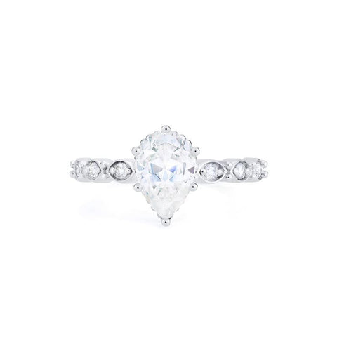 [Emelia] Vintage Classic Crown Pear Cut Engagement Ring in Diamond / Moissanite Women's Ring michelliafinejewelry   