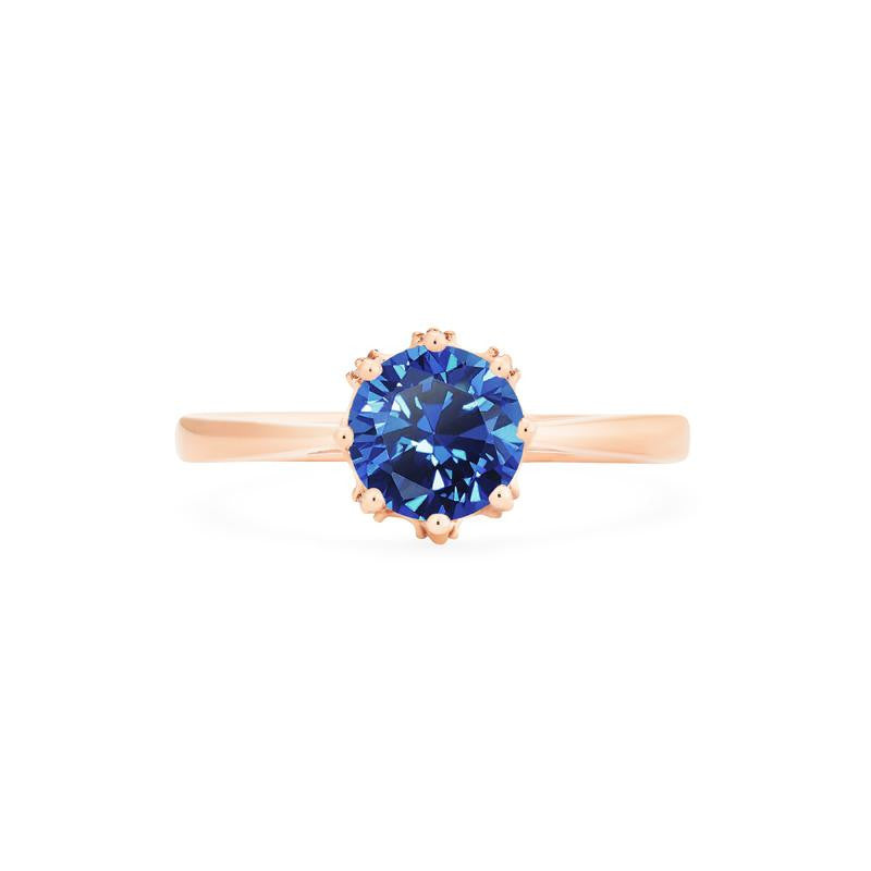 [Cassandra] Vintage Crown Solitaire Ring in Lab Blue Sapphire Women's Ring michelliafinejewelry   