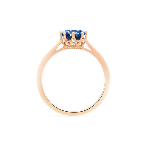 [Cassandra] Vintage Crown Solitaire Ring in Lab Blue Sapphire Women's Ring michelliafinejewelry   