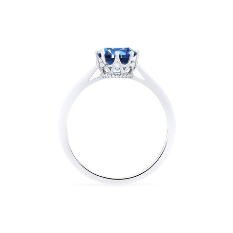 [Cassandra] Vintage Crown Solitaire Ring in Lab Blue Sapphire Women's Ring michelliafinejewelry   