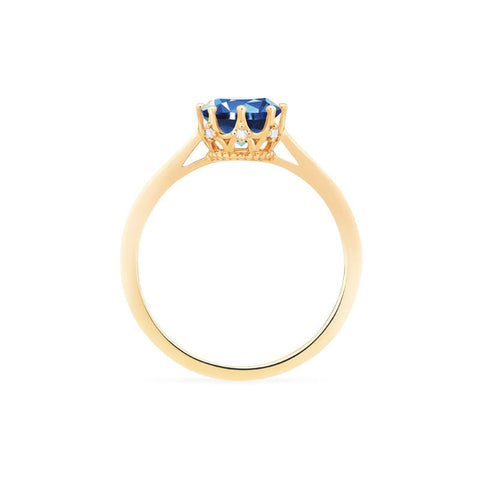 [Cassandra] Vintage Crown Solitaire Ring in Lab Blue Sapphire Women's Ring michelliafinejewelry   