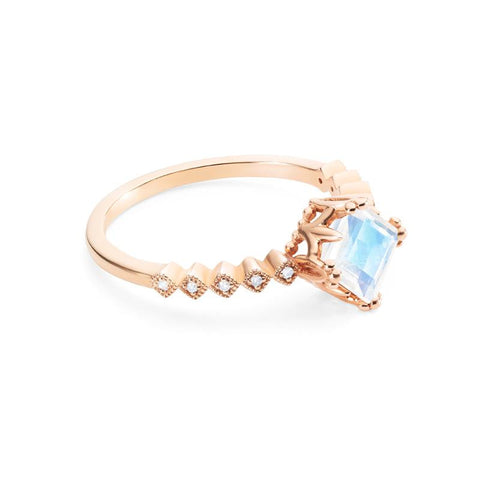 [Astoria] Fluer De Lis Square Princess Cut Ring in Moonstone Women's Ring michelliafinejewelry   