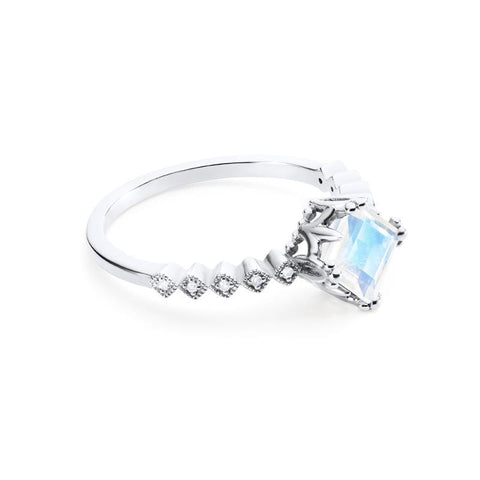 [Astoria] Fluer De Lis Square Princess Cut Ring in Moonstone Women's Ring michelliafinejewelry   