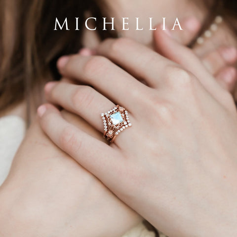 [Anna] Vintage Square Princess Cut Ring in Lab Emerald Women's Ring michelliafinejewelry   