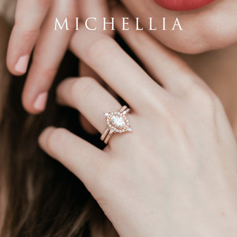 [Alessandra] Art Deco Oval Cut Engagement Ring in Diamond / Moissanite Women's Ring michelliafinejewelry   