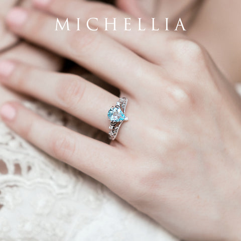 [Veronica] Vintage Crown Pear Engagement Ring in Aquamarine Women's Ring michelliafinejewelry   