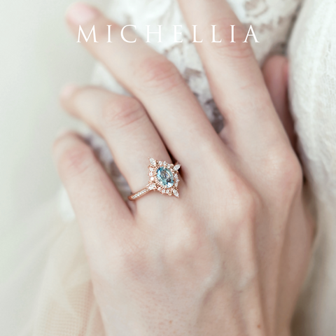 [Alessandra] Art Deco Oval Cut Ring in Aquamarine Women's Ring michelliafinejewelry   