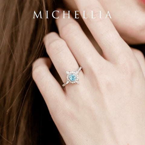 [Astrid] Art Deco Petite Engagement Ring in Aquamarine Women's Ring michelliafinejewelry   