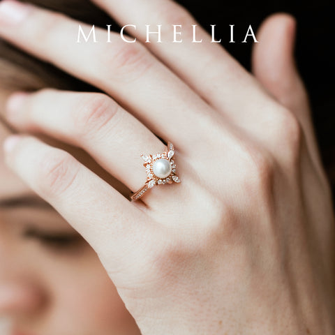 [Astrid] Art Deco Petite Ring in Akoya Pearl Women's Ring michelliafinejewelry   