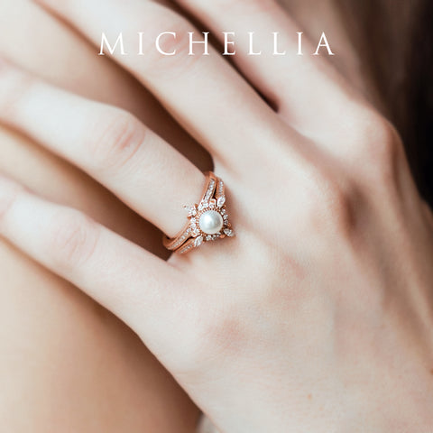 [Astrid] Art Deco Petite Ring in Akoya Pearl Women's Ring michelliafinejewelry   