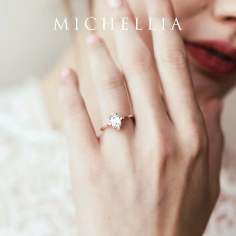 [Justine] Mid Century Emerald Cut Engagement Ring in Diamond / Moissanite Women's Ring michelliafinejewelry   