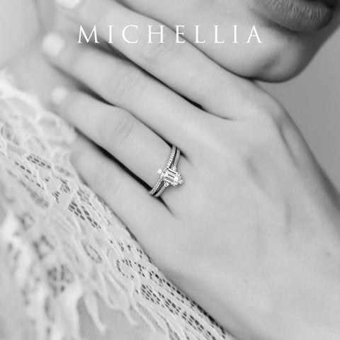 [Justine] Mid Century Emerald Cut Engagement Ring in Diamond / Moissanite Women's Ring michelliafinejewelry   