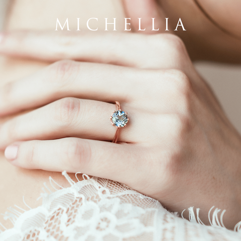 [Cassandra] Vintage Crown Solitaire Ring in Aquamarine Women's Ring michelliafinejewelry   