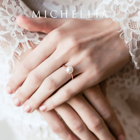 [Marguerite] Victorian Lace Solitaire Engagement Ring in Akoya Pearl Women's Ring michelliafinejewelry   