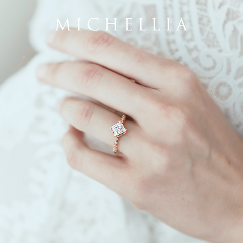 [Astoria] Fluer De Lis Square Princess Cut Ring in Moonstone Women's Ring michelliafinejewelry   