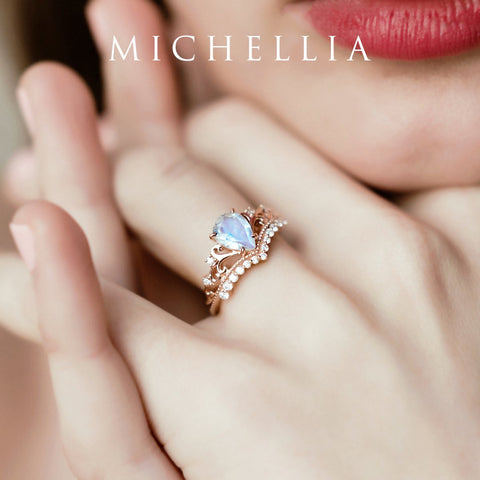 [Francesca] Heirloom Crown Pear Engagement Ring in Moonstone Women's Ring michelliafinejewelry   