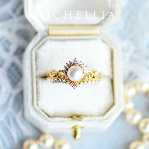 [Theia] Heirloom Crown Ring in Akoya Pearl Women's Ring michelliafinejewelry   