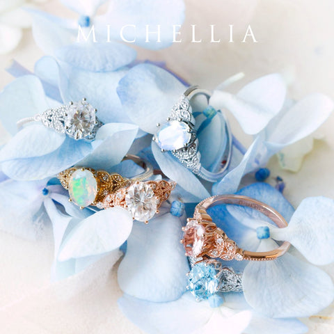 [Olivia] Classic Floral Oval Cut Ring in Aquamarine Women's Ring michelliafinejewelry   