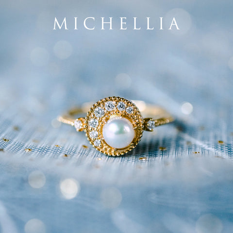 [Luna] Crescent Moon Ring in Akoya Pearl Women's Ring michelliafinejewelry   