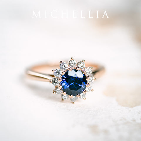 [Rosalie] Vintage Bloom Ring in Lab Blue Sapphire Women's Ring michelliafinejewelry   