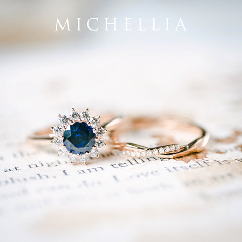 [Rosalie] Vintage Bloom Ring in Lab Blue Sapphire Women's Ring michelliafinejewelry   