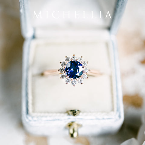 [Rosalie] Vintage Bloom Ring in Lab Blue Sapphire Women's Ring michelliafinejewelry   